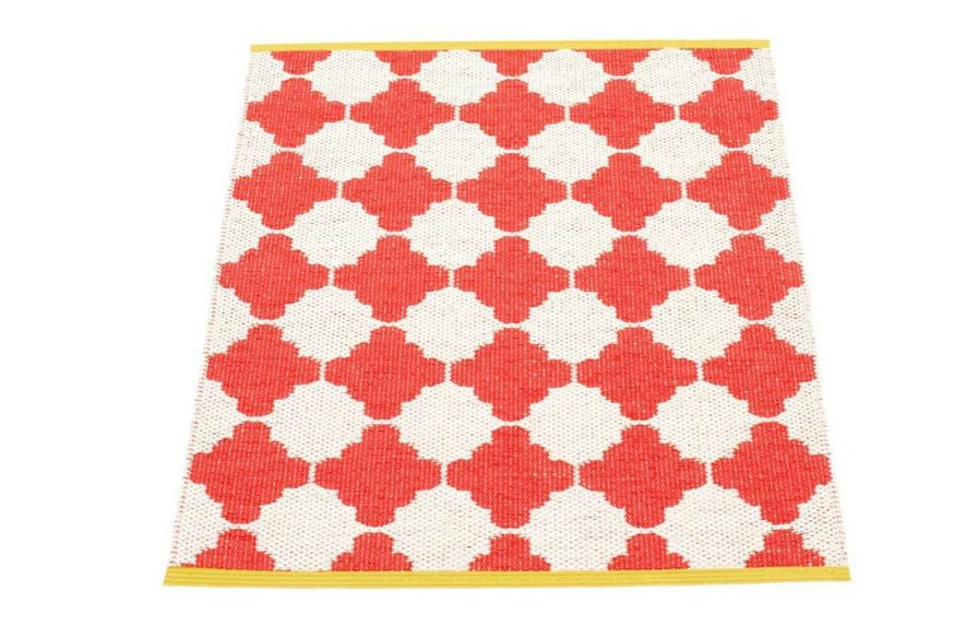 Modern Outdoor * | Pappelina Rugs Marre Coral Red & Vanilla With Mustard Stripe Runner Rug