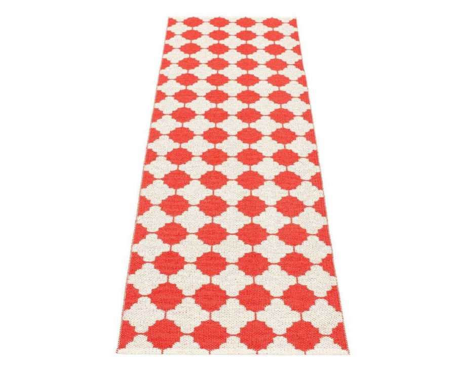 Modern Outdoor * | Pappelina Rugs Marre Coral Red & Vanilla With Mustard Stripe Runner Rug