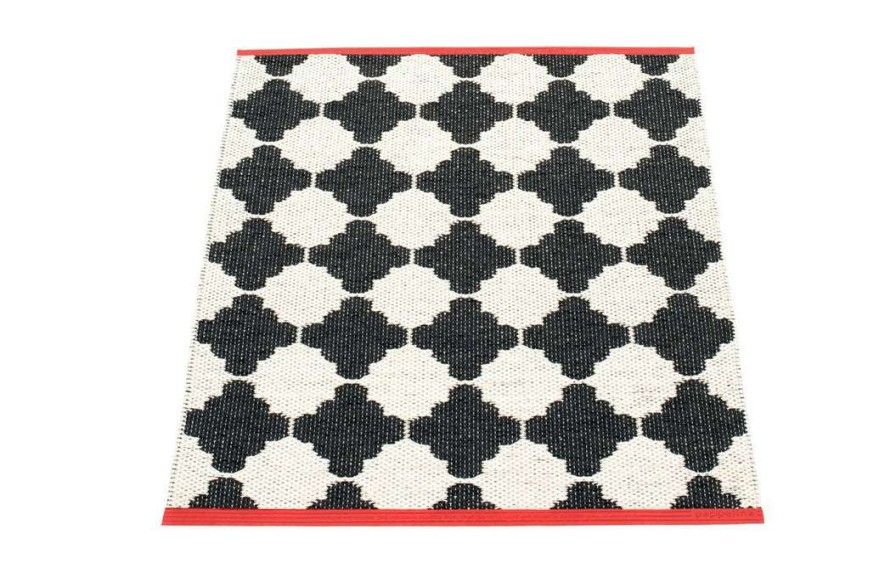 Modern Outdoor * | Pappelina Marre Black & Vanilla With Coral Red Stripe Runner Rug Rugs