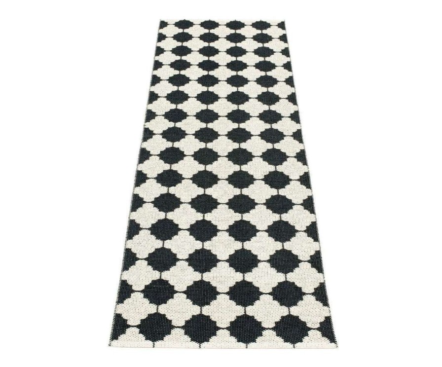 Modern Outdoor * | Pappelina Marre Black & Vanilla With Coral Red Stripe Runner Rug Rugs