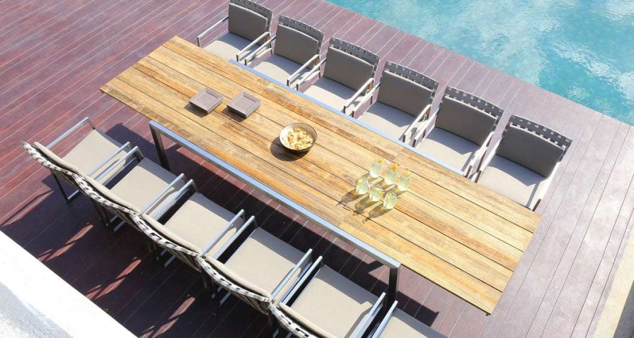 Modern Outdoor * | Mamagreen Baia Teak Stainless Steel Extendable Dining Table