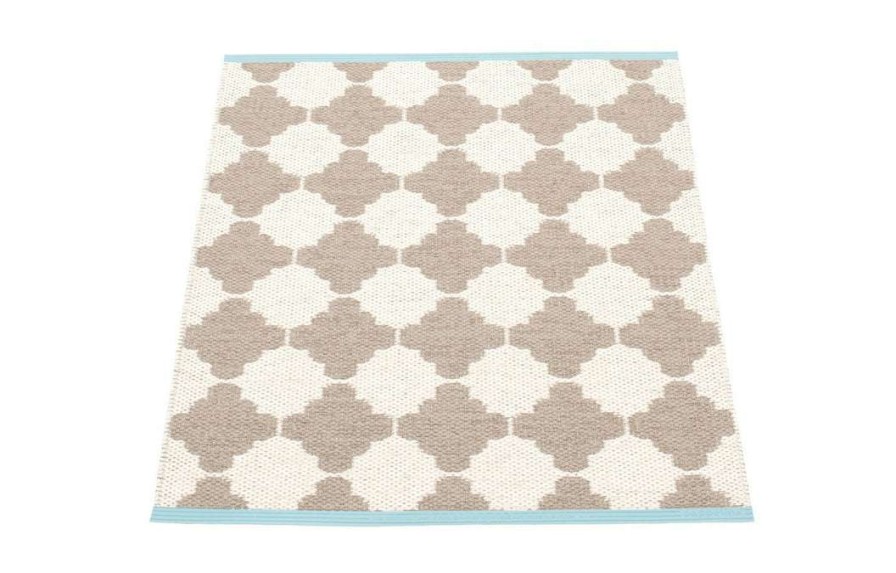 Modern Outdoor * | Pappelina Marre Mud & Vanilla With Turquoise Stripe Runner Rug Rugs