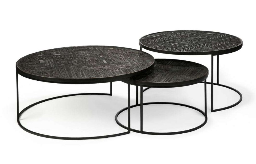 Modern Living * | Ethnicraft Accent Tables Tabwa Teak Round Nesting Coffee Table 3 Set