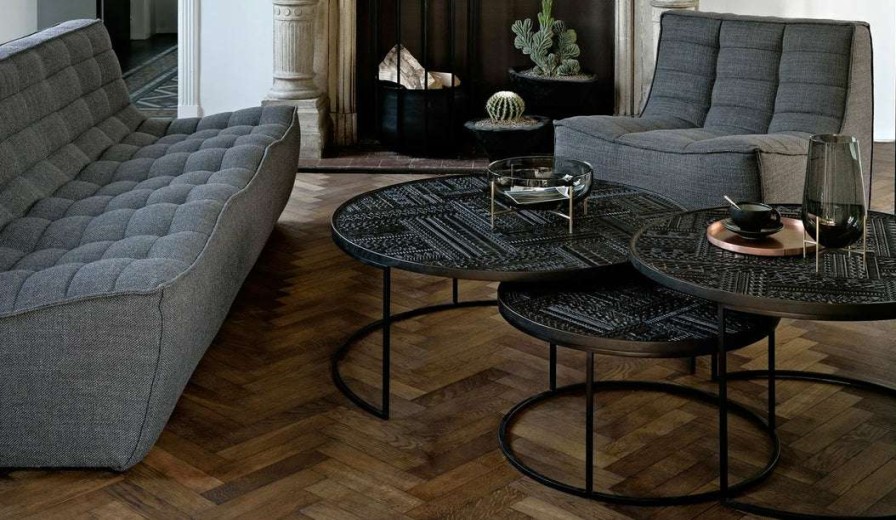 Modern Living * | Ethnicraft Accent Tables Tabwa Teak Round Nesting Coffee Table 3 Set