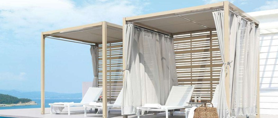 Modern Outdoor * | Mamagreen Sombrero Sling Roof Aluminum Square Canopy With 1 Wall And 2 Curtains Umbrellas & Sunshades