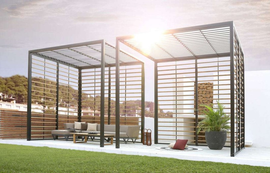 Modern Outdoor * | Mamagreen Sombrero Aluminum Square Canopy With Aluminum Roof And 2 Walls