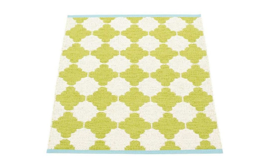 Modern Outdoor * | Pappelina Rugs Marre Lime & Vanilla With Turquoise Stripe Runner Rug