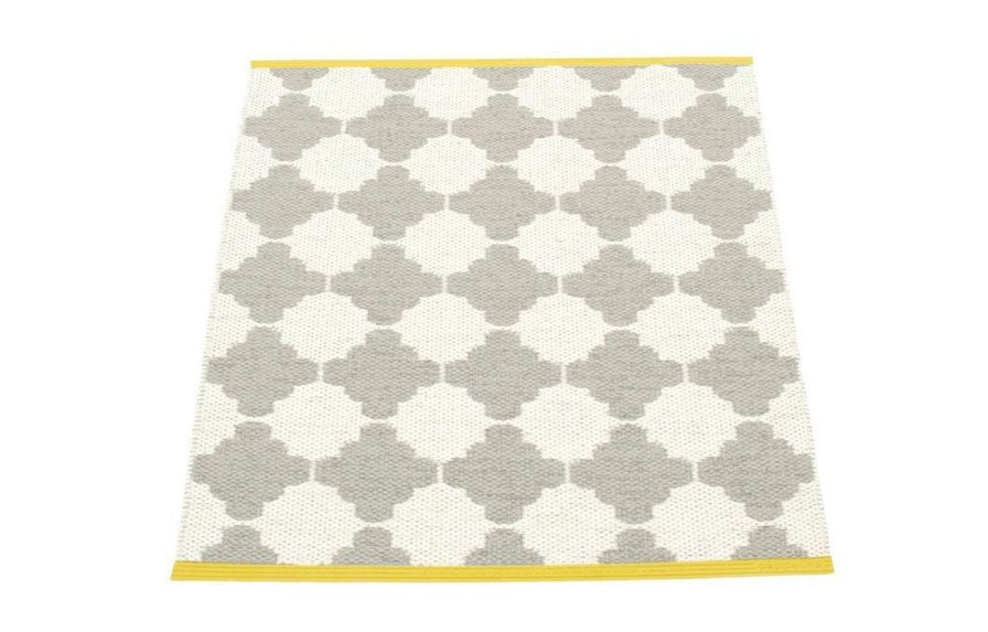 Modern Outdoor * | Pappelina Marre Warm Grey & Vanilla With Mustard Stripe Runner Rug Rugs