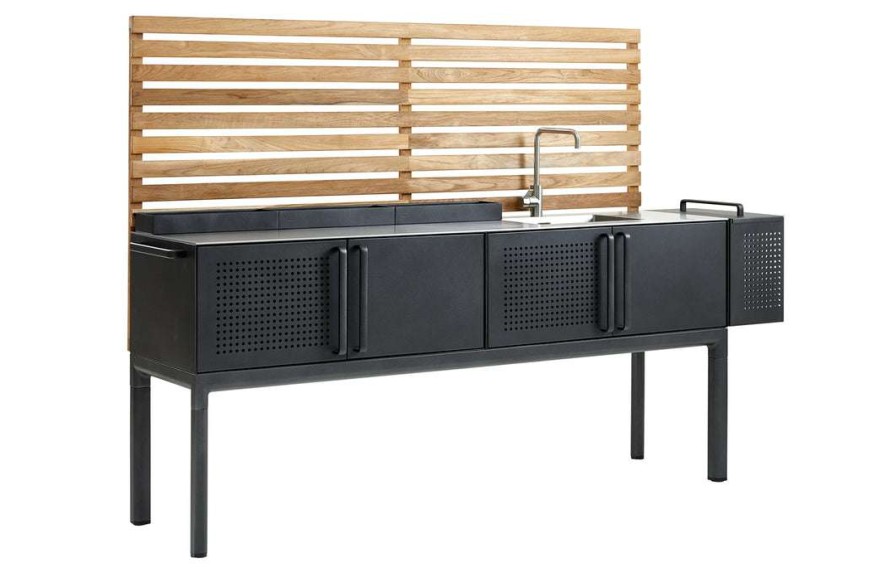 Modern Outdoor * | Cane-Line Dining Drop Kitchen Module With Stainless Steel Top & Sink/Teak Wall